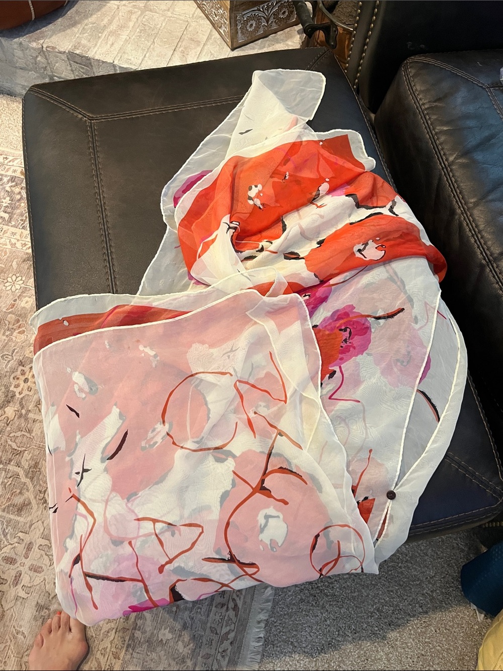 Source Unknown Sheer Floral Scarf in White, Coral and Pink